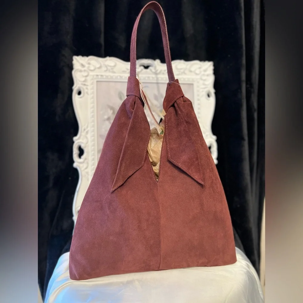 🍷Divina Firenze Gorgeous Wine Genuine Suede Leather Slouchy Hobo Bag 🍷NWT - Picture 16 of 17